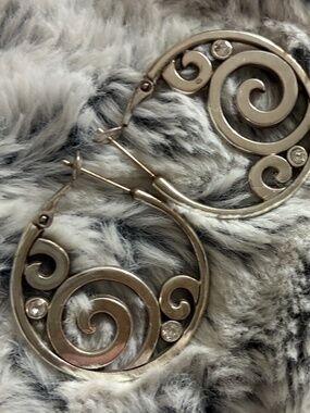 Retired - Brighton French Clip 1.25" Round Swirl Earrings with Rhinestones